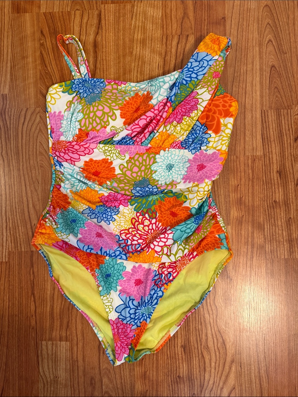 Bleu Rod Beattie Bright Floral One-Shoulder Swimsuit - Orange, Pink, Blue, Green